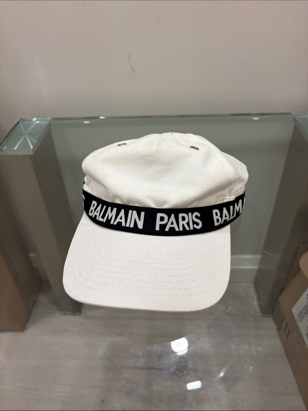 Balmain White Cap with Black Branded Band